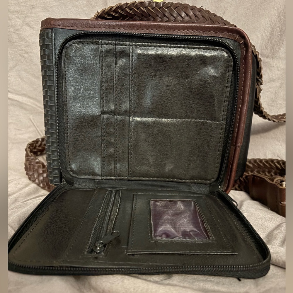 Brighton Brown and Black Woven Crossbody Bag- Retired. Braided Strap. - Picture 4 of 8